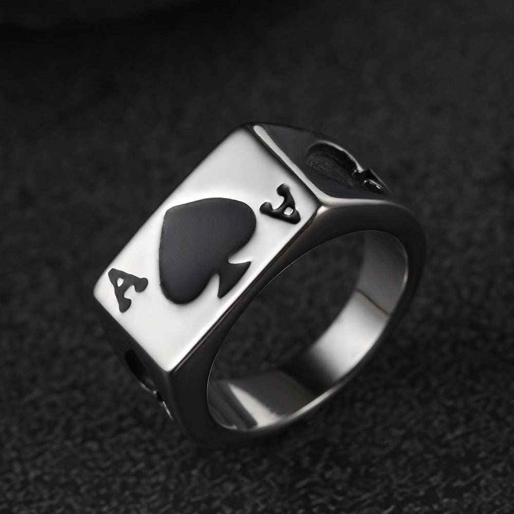FaithHeart Poker Spade A Ring for Men Stainless Steel FaithHeart