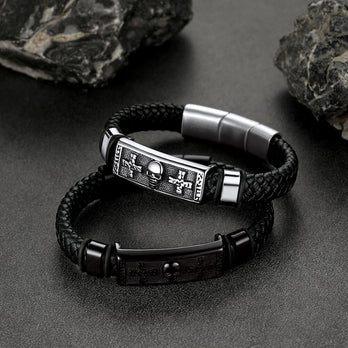 FaithHeart Punk Black Skull Leather Bracelet For Men FaithHeart