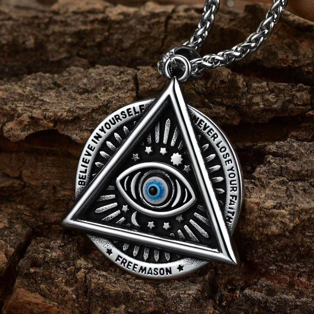 FaithHeart Masonic Triangle All Seeing Eye Necklace For Men FaithHeart