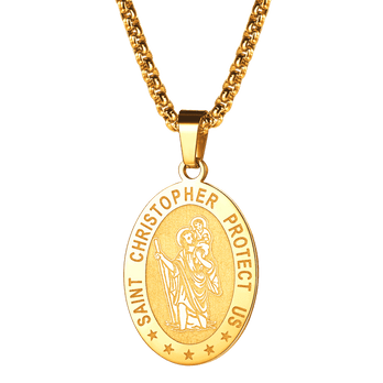 FaithHeart Oval Christian Saint Christopher Protection Necklace For Men FaithHeart