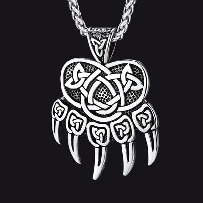 FaithHeart Viking Bear Paw Necklace with Celtic Knot For Men FaithHeart