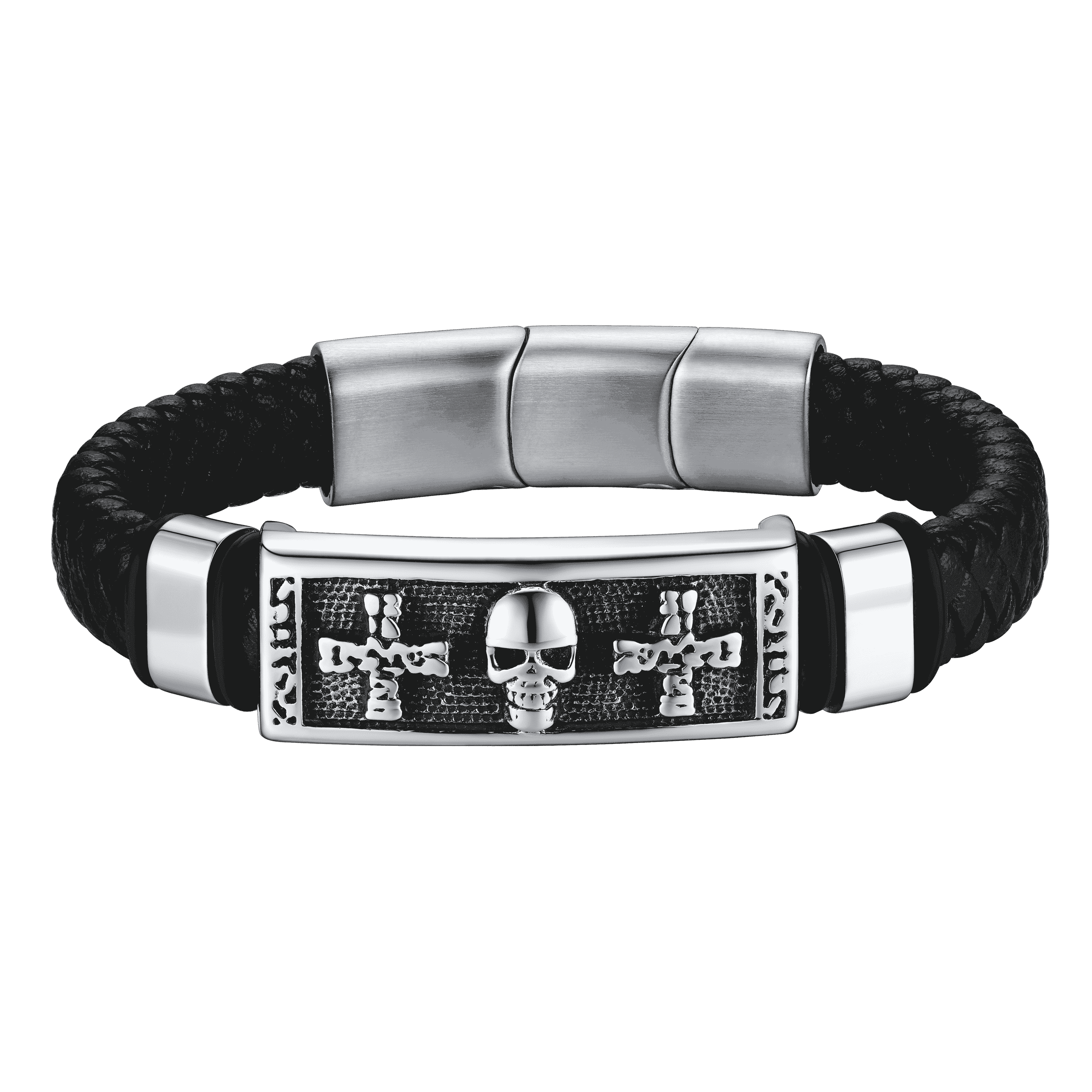 Gothic Skull Braided Leather Bracelet Son Grandson