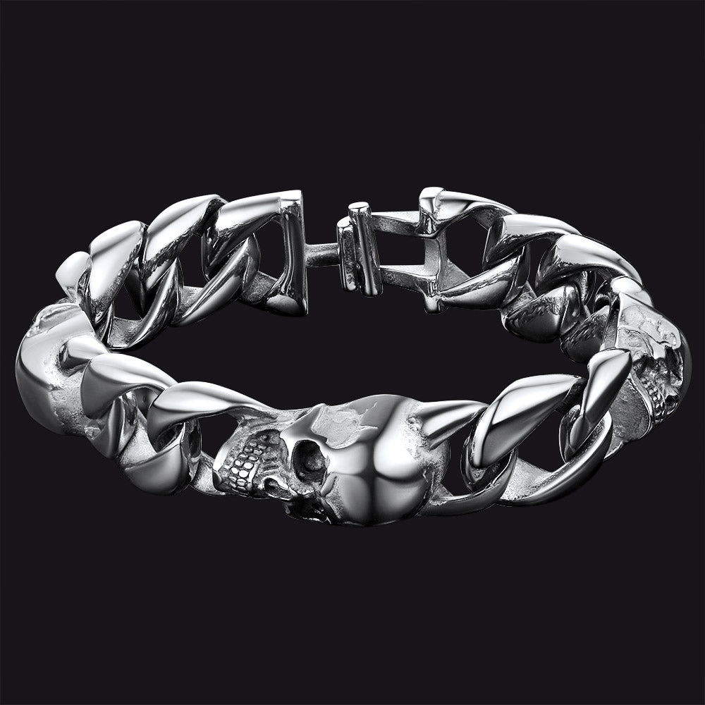 FaithHeart Gothic Skull Cuban Chain Bracelet For Men FaithHeart