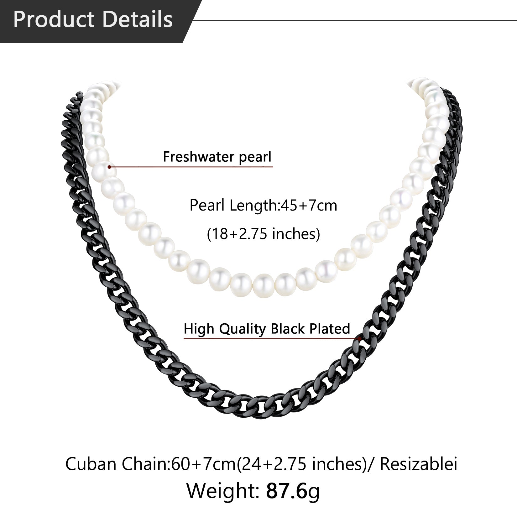 FaithHeart Freshwater Pearl And Cuban Link Chain Necklace For Men FaithHeart