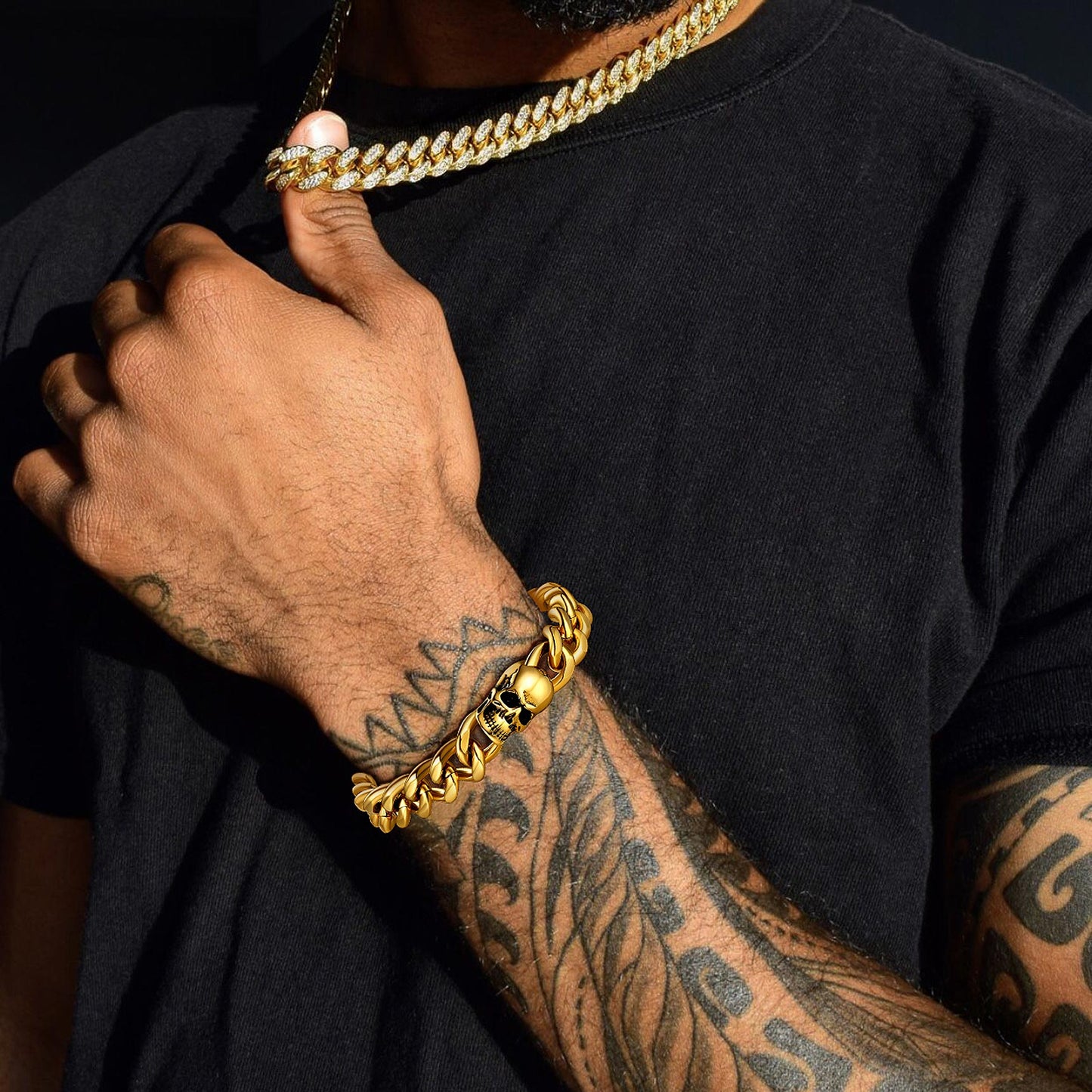 FaithHeart Gothic Cuban Chain Skull Bracelet For Men FaithHeart