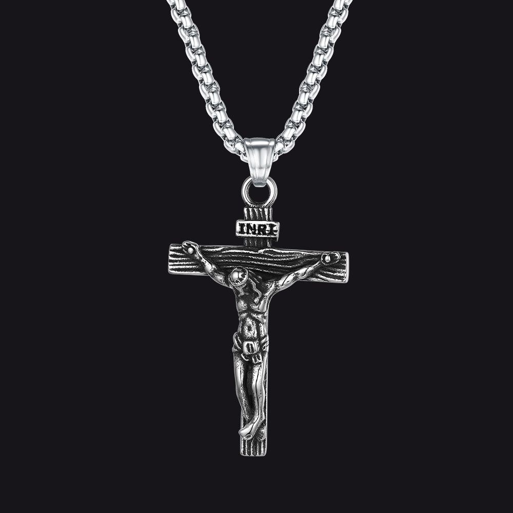 FaithHeart Catholic Cross Crucifix Necklace Jesus Pendant For Men FaithHeart