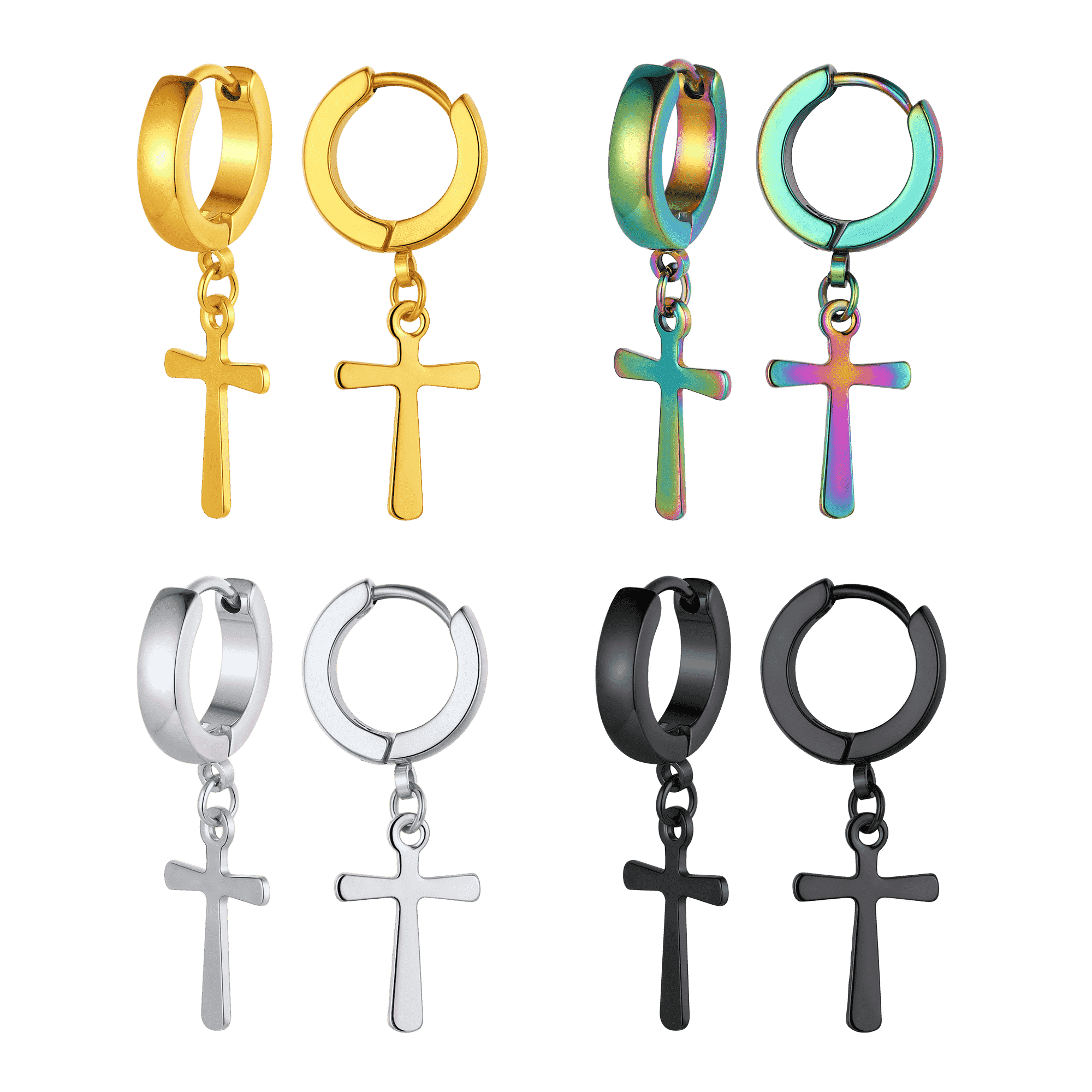 FaithHeart Cross Dangle Drop Earrings For Men 4 Pairs FaithHeart