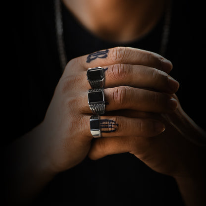 FaithHeart Black Onyx Ring For Men Black Agate Band Rings FaithHeart