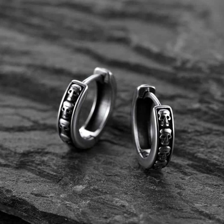 FaithHeart Sterling Silver Skull Huggie Hoop Earrings For Men FaithHeart