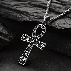 FaithHeart Egyptian Ankh Cross Pendant Necklace With Hieroglyphic For Men FaithHeart
