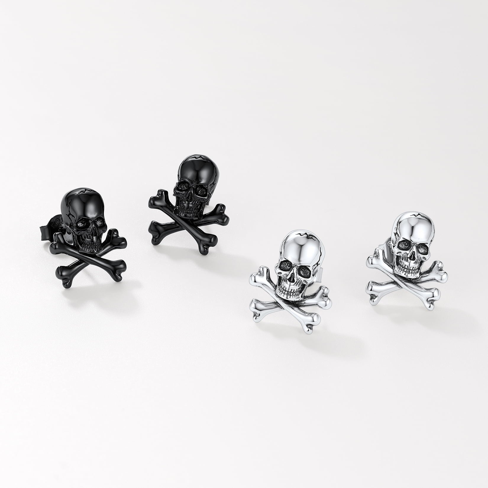 FaithHeart Sterling Silver Skull Stud Earrings with Pirate Crossbones For Men FaithHeart