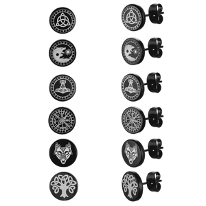 FaithHeart Viking Black Stud Earrings Set For Men 6 Pairs FaithHeart