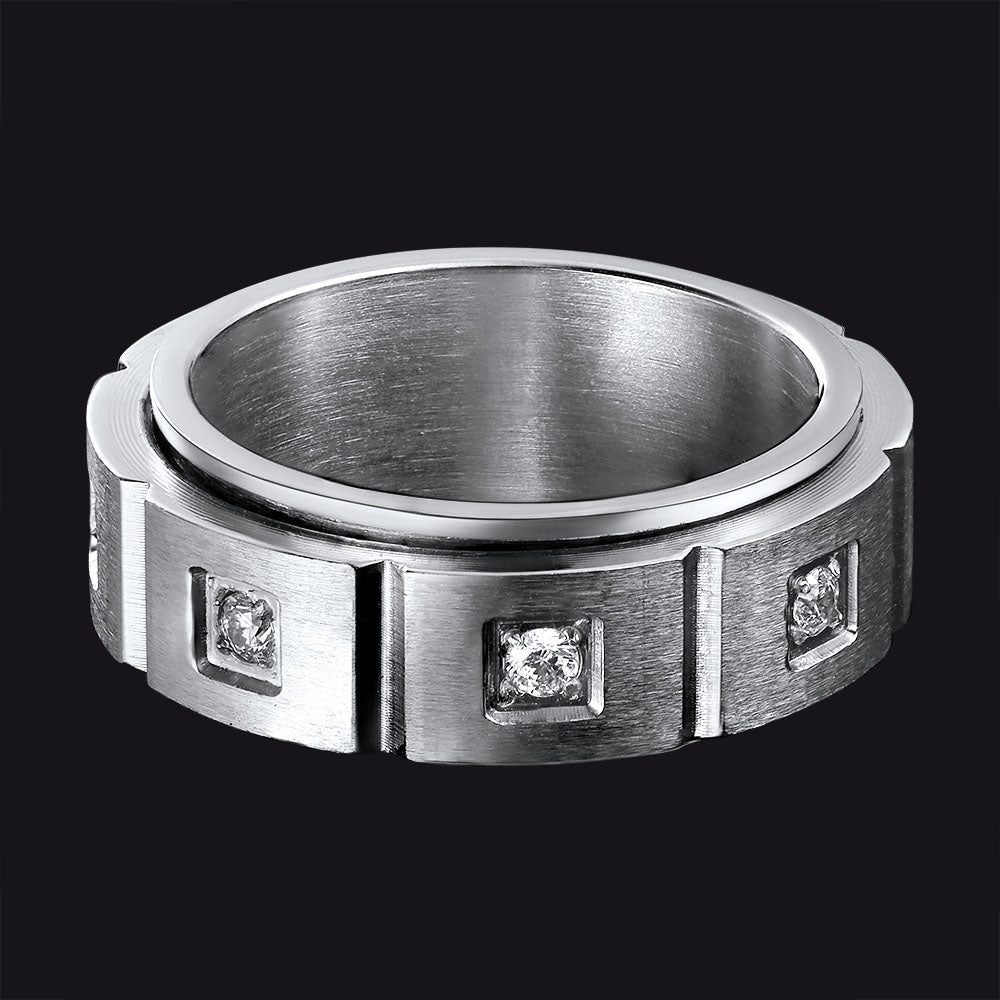 FaithHeart Men's Zircon Rotatable Fidget Ring for Anxiety Stainless Steel FaithHeart