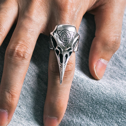 FaithHeart Viking Raven Skull Ring With Celtic Knot For Men FaithHeart