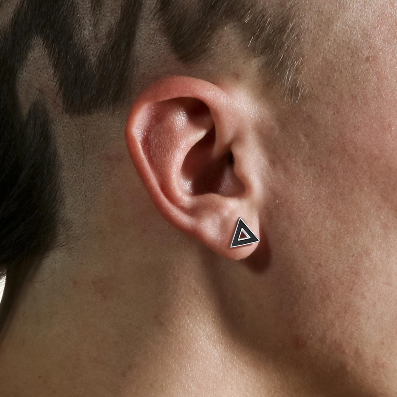 FaithHeart Black Enamel Triangle Stud Earrings for Men FaithHeart