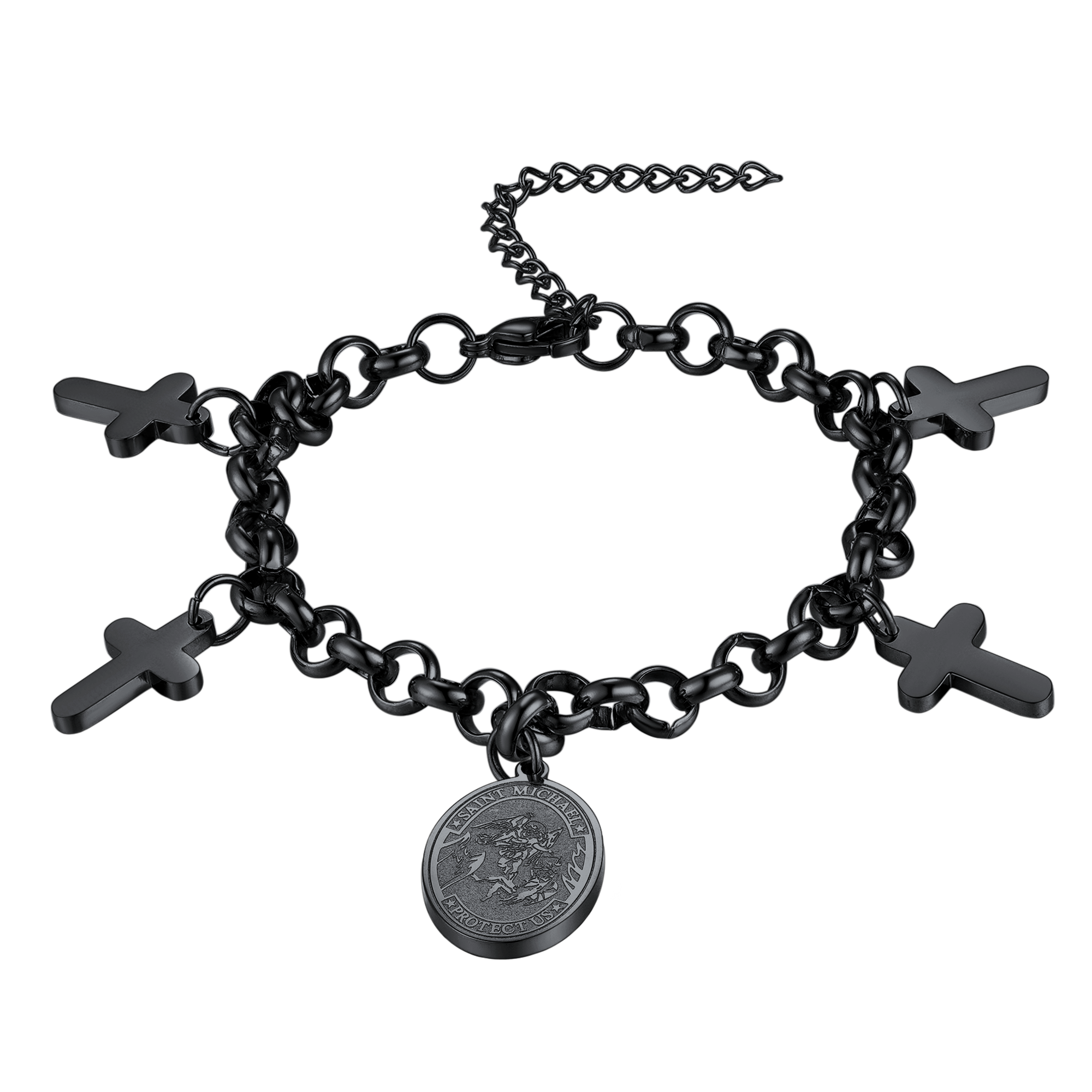 FaithHeart Patron St. Michael Charm Bracelet With Cross for Men FaithHeart