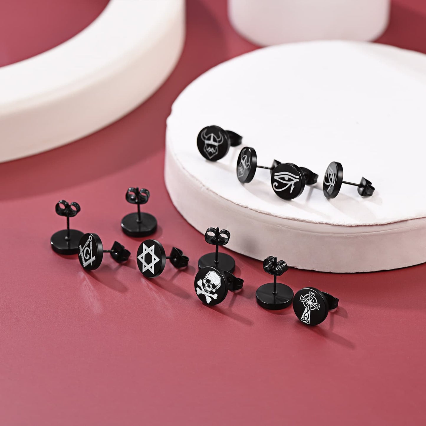 FaithHeart Religious Black Stud Earrings Set for Men 6 Pairs FaithHeart