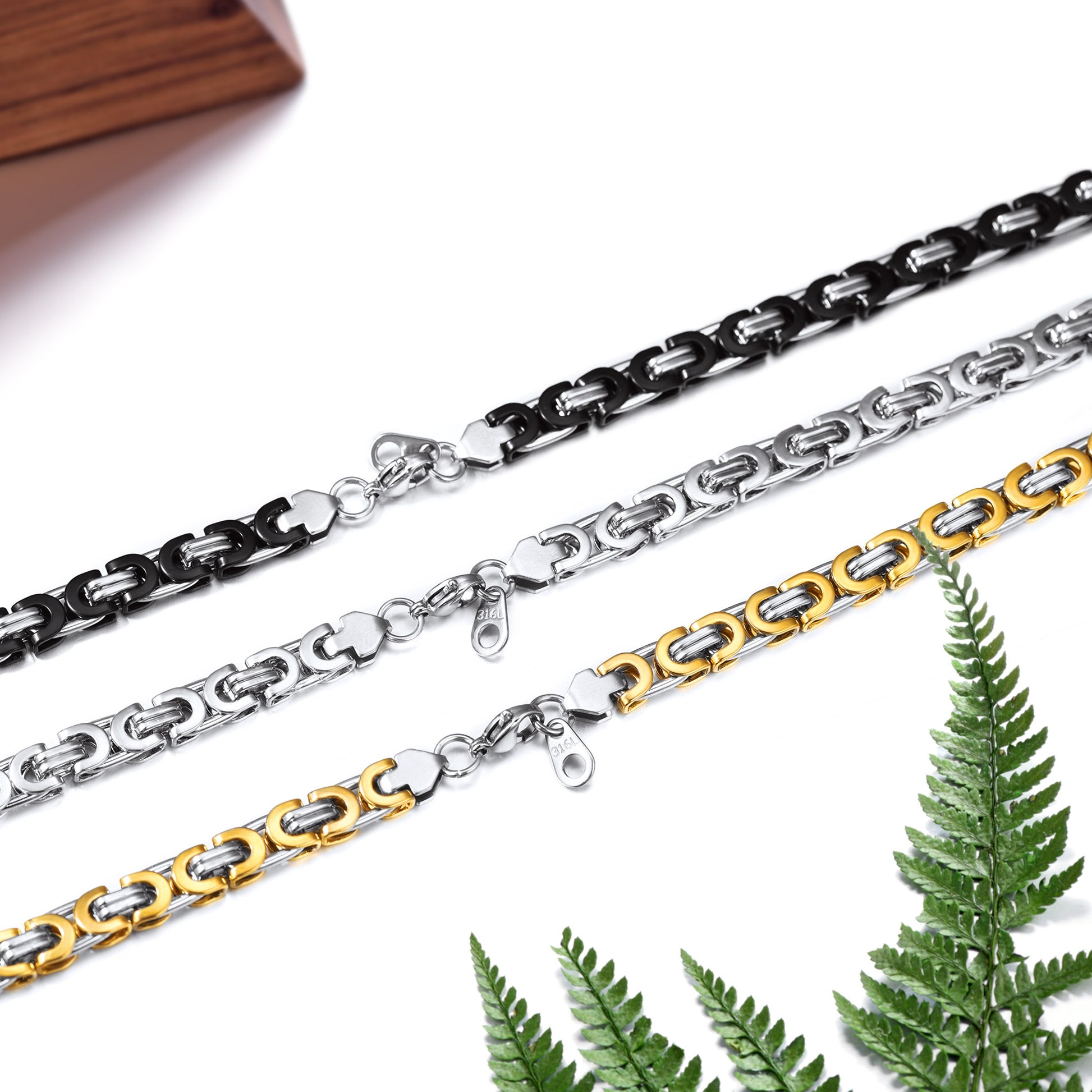 FaithHeart Flat Byzantine Gold Chain Link Necklace For Men FaithHeart