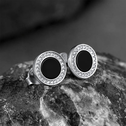 FaithHeart Sterling Silver Black Onyx Diamond Stud Earrings Fine Jewelry FaithHeart