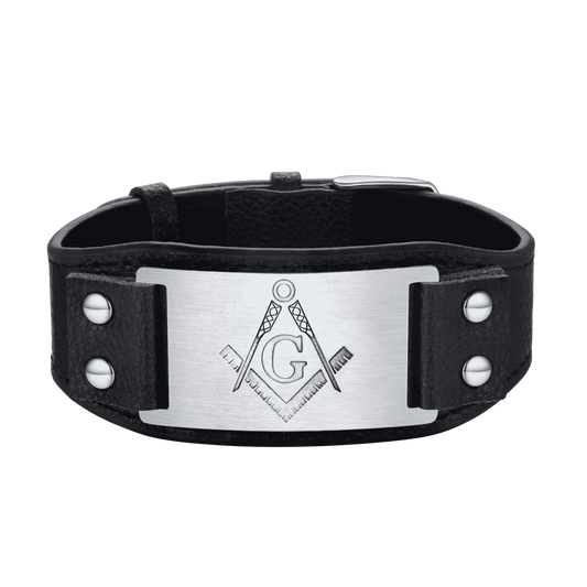 FaithHeart Masonic Cuff Bracelet Leather Wristband For Mens FaithHeart