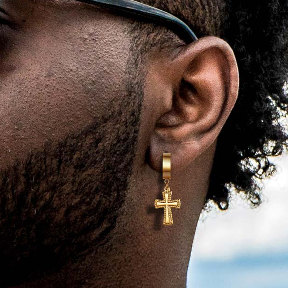 FaithHeart Cross Dangle Hoop Earrings For Men FaithHeart