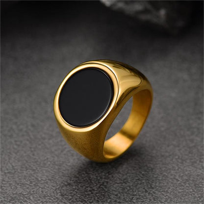 FaithHeart Round Black Onyx Signet Ring for Men FaithHeart