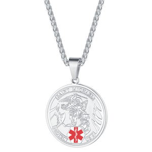FaithHeart Custom Saint Michael Medical Alert ID Pendant Necklace Military FaithHeart