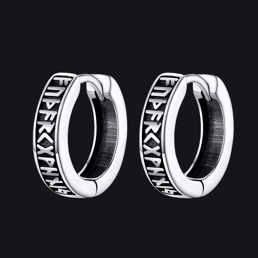 FaithHeart Norse Viking Runes Hoop Earrings For Men FaithHeart