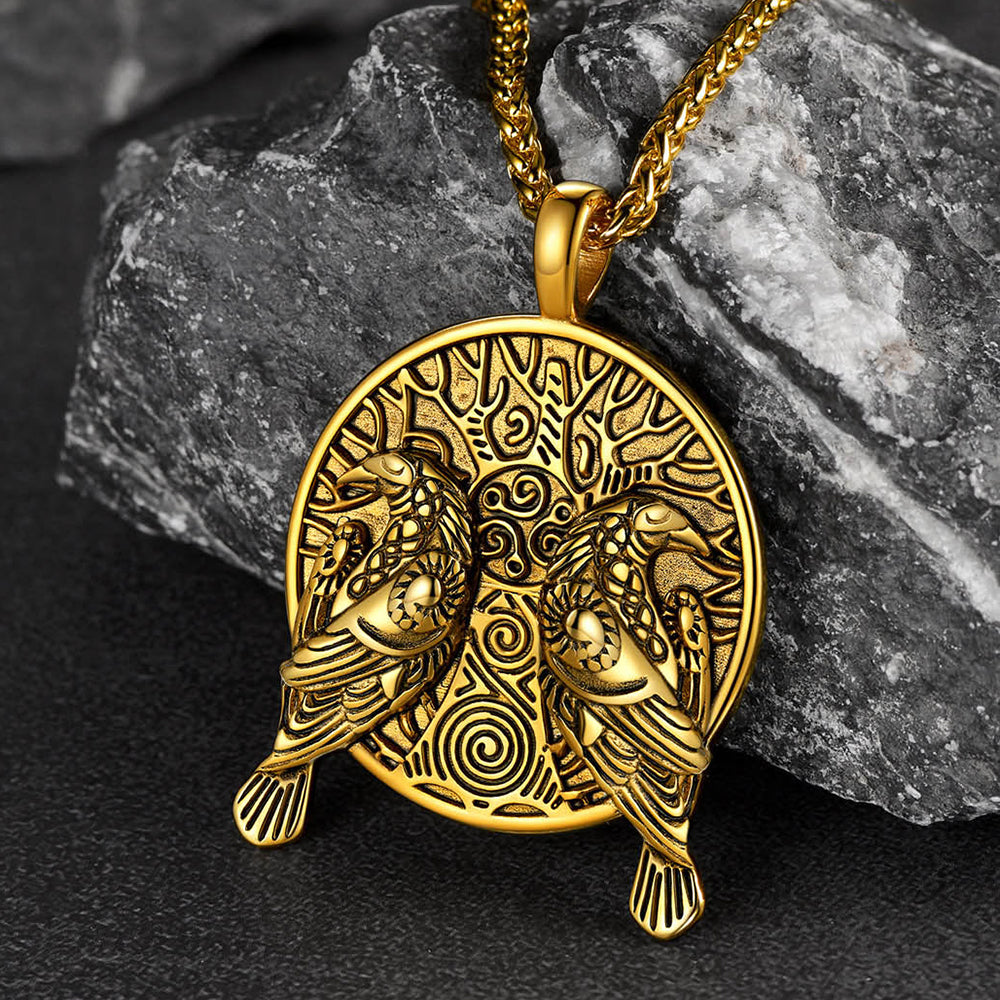 FaithHeart Viking Huginn And Muninn Ravens Coin Necklace For Men FaithHeart