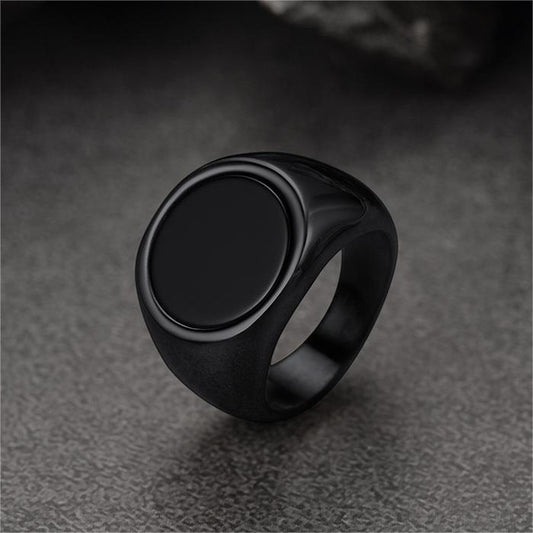 FaithHeart Round Black Onyx Signet Ring for Men FaithHeartimg