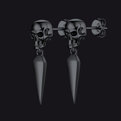 FaithHeart Sterling Silver Gothic Skull Dangle Drop Earrings For Men FaithHeart
