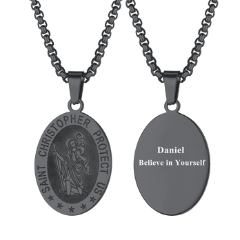 FaithHeart Oval Christian Saint Christopher Protection Necklace For Men FaithHeart