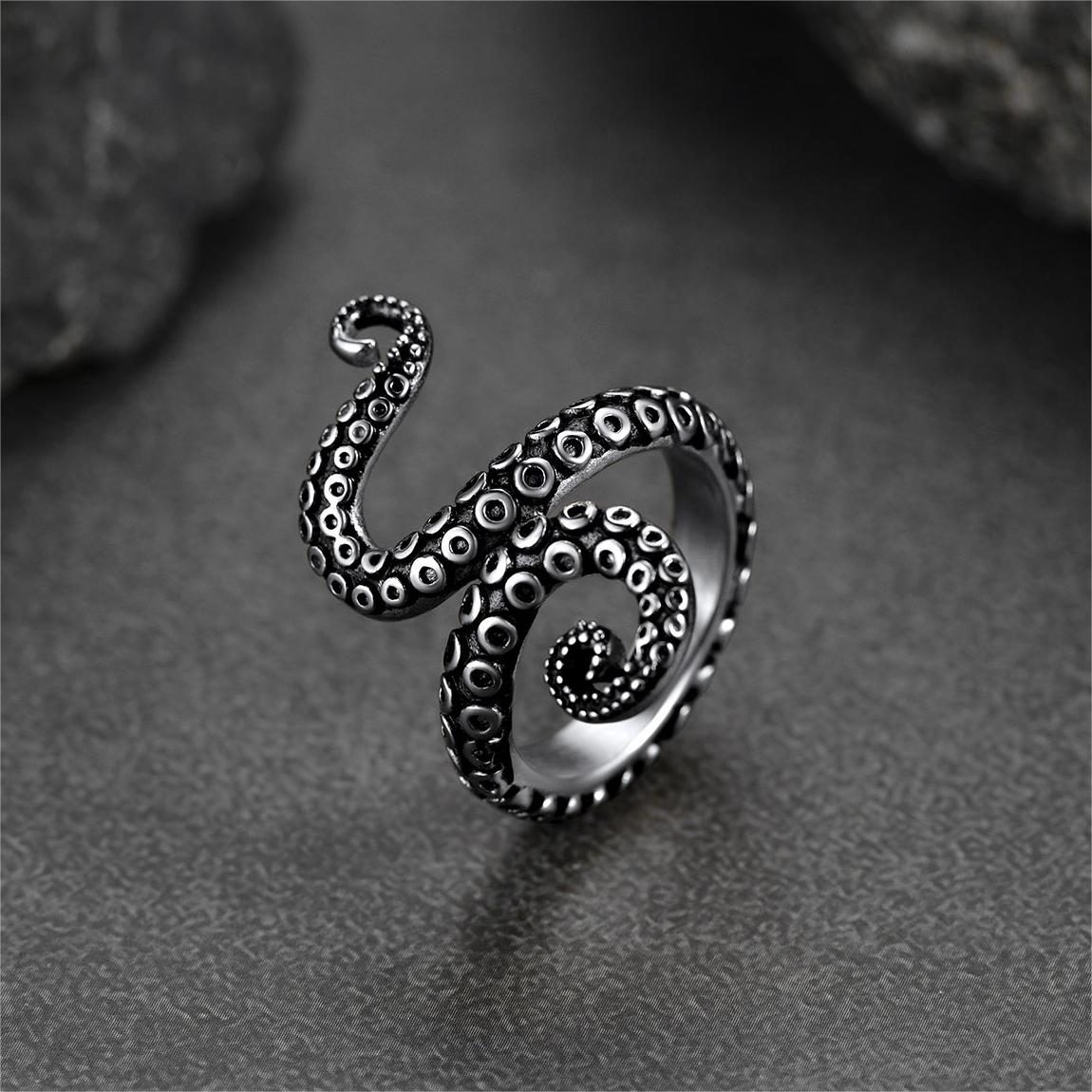 FaithHeart Punk Octopus Tentacle Ring For Men Stainless Steel FaithHeart