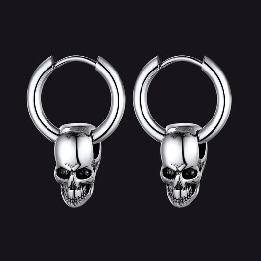 FaithHeart Gothic Skull Hoop Dangle Earrings For Men FaithHeart