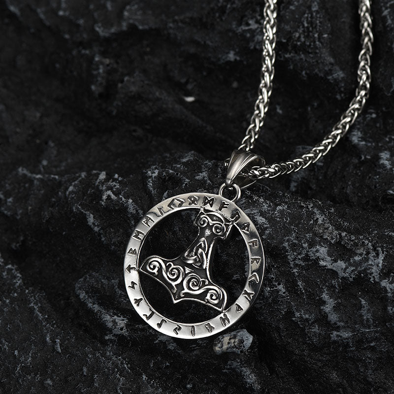 FaithHeart Viking Thor's Hammer Rune Pendant Necklace For Men FaithHeart