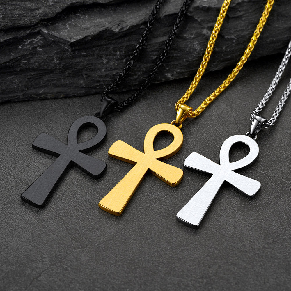 FaithHeart Egyptian Ankh Cross Pendant Necklace With Hieroglyphic For Men FaithHeart