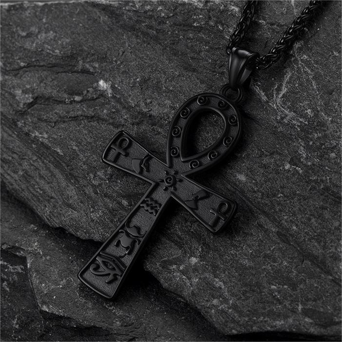 FaithHeart Egyptian Ankh Cross Pendant Necklace With Hieroglyphic For Men FaithHeart