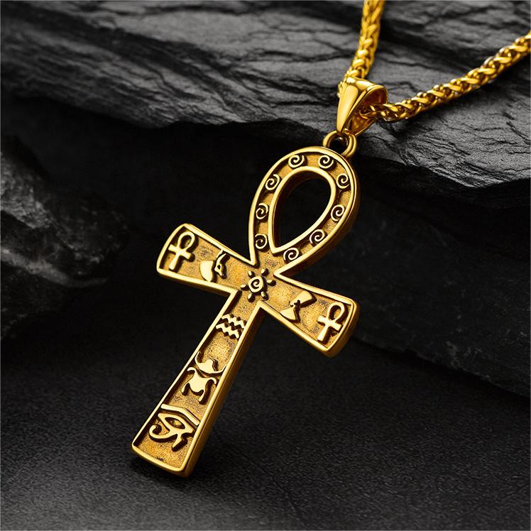 FaithHeart Egyptian Ankh Cross Pendant Necklace With Hieroglyphic For Men FaithHeart