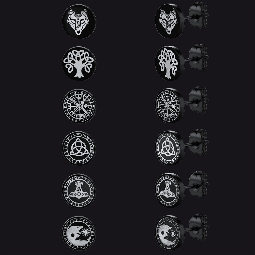 Viking Stud Earrings Set 6 Pairs