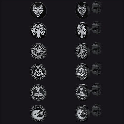 FaithHeart Viking Black Stud Earrings Set For Men 6 Pairs FaithHeart