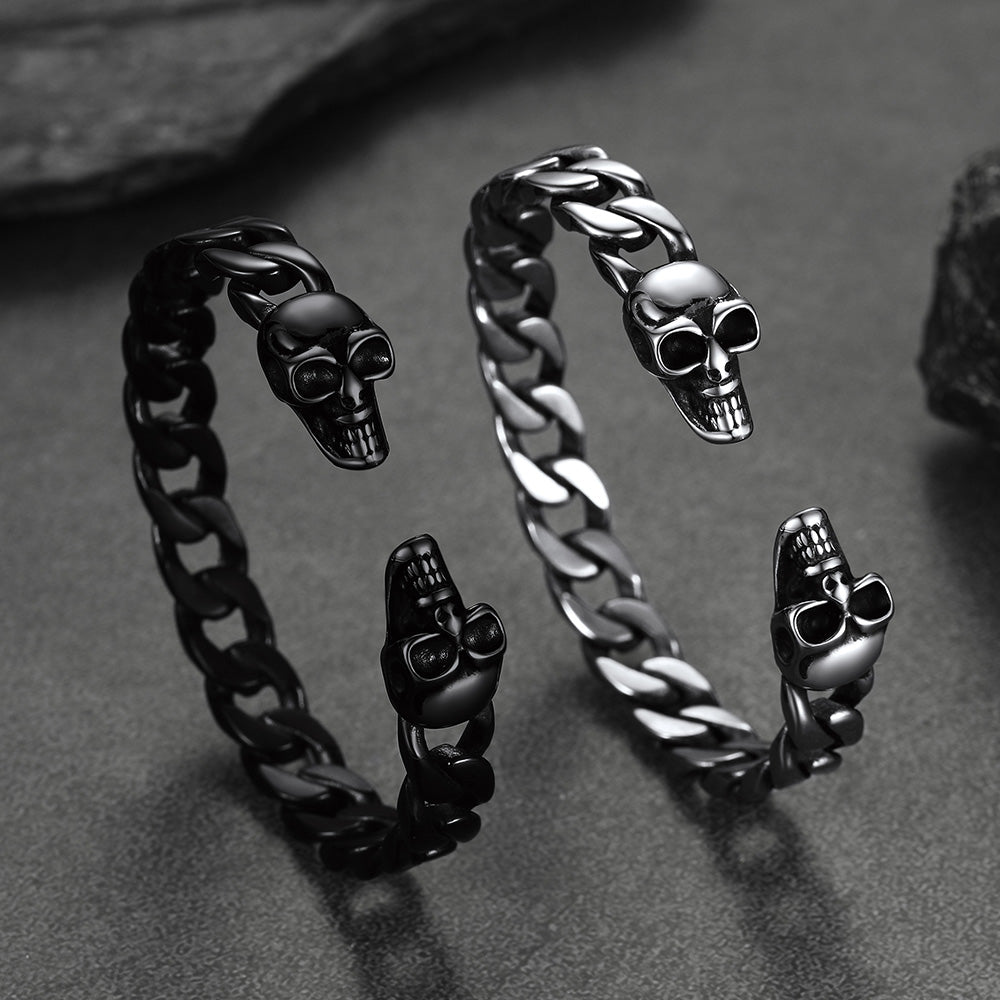 FaithHeart Gothic Skull Bracelet Skeleton Head Cuban Chain Bracelet FaithHeart