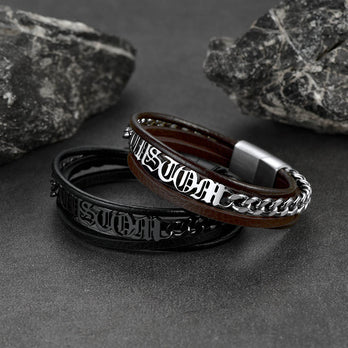 FaithHeart Multi Layer Genuine Leather Bracelet Mens FaithHeart