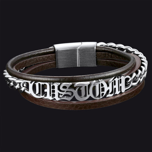FaithHeart Multi Layer Genuine Leather Bracelet Mens FaithHeart