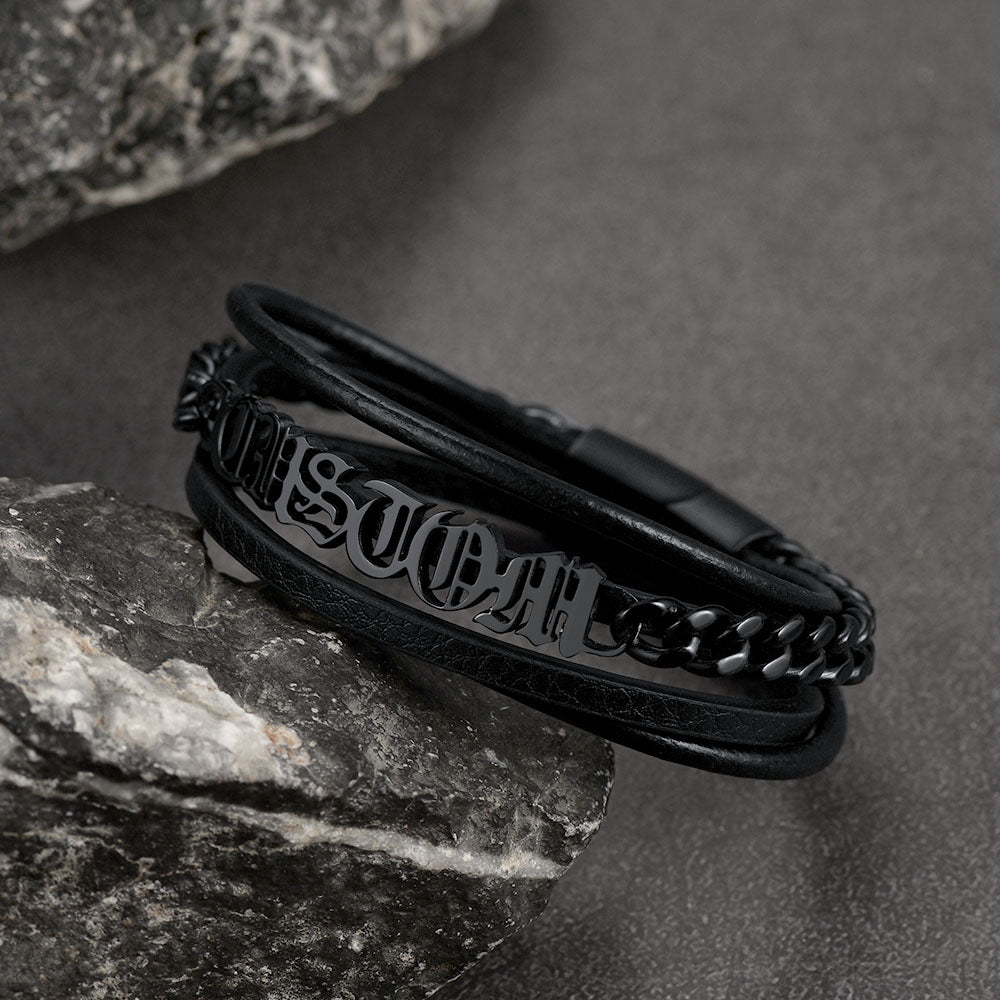 FaithHeart Multi Layer Genuine Leather Bracelet Mens FaithHeart