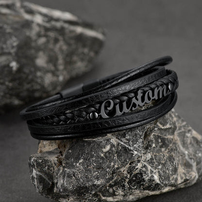 FaithHeart Custom Braided Leather Wristband Bracelet for Men FaithHeart