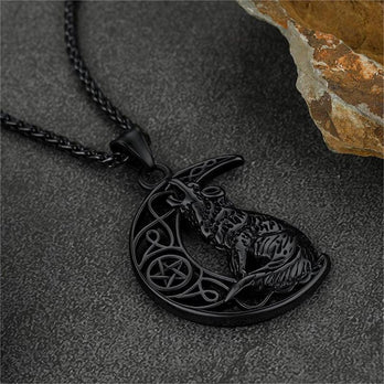 FaithHeart Viking Crescent Moon Wolf Necklace for Men FaithHeart