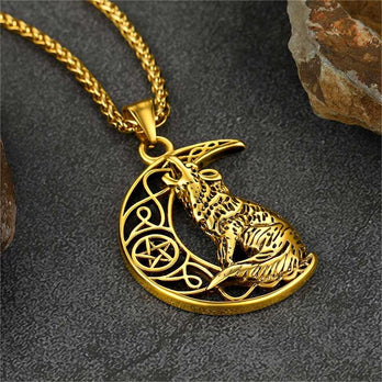 FaithHeart Viking Crescent Moon Wolf Necklace for Men FaithHeart