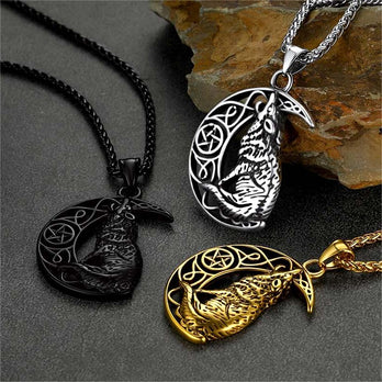 FaithHeart Viking Crescent Moon Wolf Necklace for Men FaithHeart