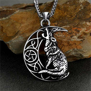 FaithHeart Viking Crescent Moon Wolf Necklace for Men FaithHeart