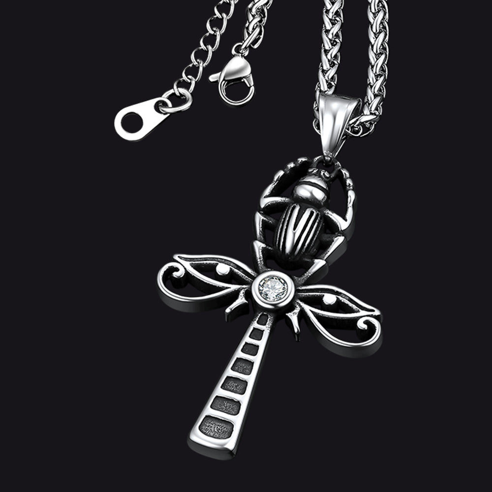 Egyptian Scarab Ankh Cross Necklace